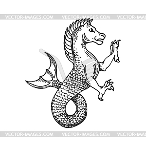 Medieval heraldic animal sketch, horse dragon - vector image