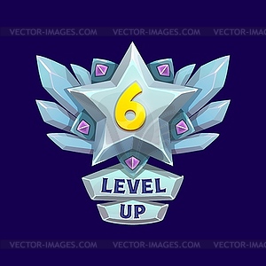 Game interface level up metal badge steel win icon - vector image