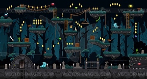 Cemetery game level map, ui night graveyard - vector clipart