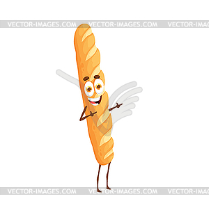 Cartoon French baguette character, funny bread - vector clip art