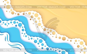 Surf and sea waves paper cut banner, summer beach - vector clip art