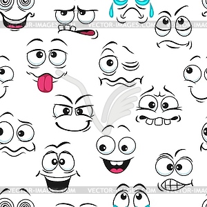 Cartoon funny, sad, crying and happy faces pattern - vector image