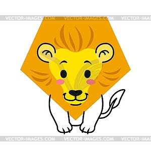 Cartoon lion animal character, pentagon math shape - royalty-free vector image