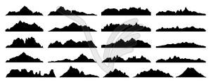 Пейзаж с черными скалистыми холмами и горными силуэтами - клипарт в формате EPS