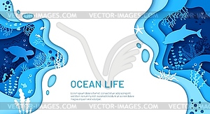 Силуэты океанских животных, вырезанная из бумаги целевая страница - векторное графическое изображение