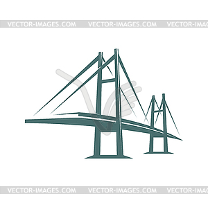 Road bridge icon with steel towers and wires - vector clipart