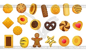 Cartoon chocolate, cracker and gingerbread cookies - vector clipart