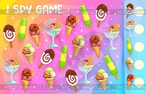 I spy game, count of cartoon ice cream gelato - vector image