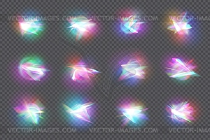 Rainbow crystal lights, prism leak set - vector image