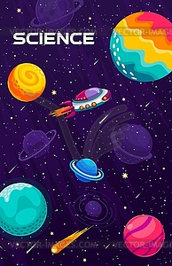 Space landscape poster. Flying starship in galaxy - royalty-free vector image