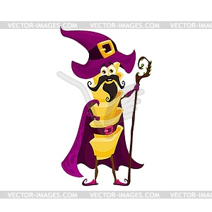 Cartoon Halloween eliche pasta sorcerer character - vector clipart