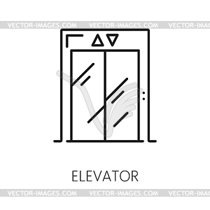 Elevator closed doors in hotel lobby, thin line - vector clipart / vector image