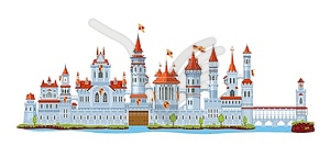 Medieval fortress castle wall, towers and palace - vector clipart