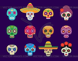 Day of dead mexican calavera skulls set - vector image