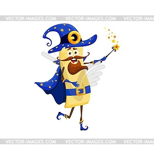 Мультяшный персонаж-маг с лазаньей и макаронами на Хэллоуин - векторное изображение клипарта