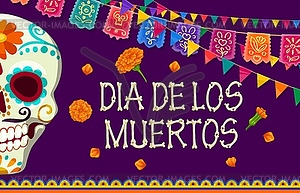 Мексиканский баннер Dia de los muertos с черепом - изображение векторного клипарта