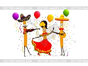 Mexican tex mex churros characters holiday party - vector clipart / vector image