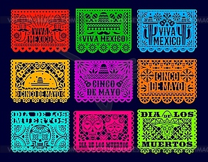 Papel picado mexican dia de los muertos flags - vector image