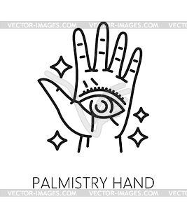 Palmistry hand, witchcraft magic icon of esoteric - vector image