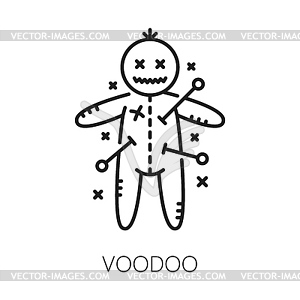 Voodoo witchcraft and magic doll with pins icon - vector clipart