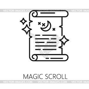 Magic scroll, witchcraft magic icon for esoteric - vector clipart