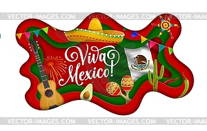 Viva mexico paper cut banner with national flag - vector clipart