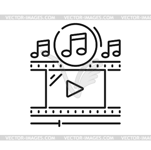 Filmstrip reel, music sound on and play sign icon - white & black vector clipart