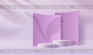 Purple cosmetics podium with wall and shadows - vector image