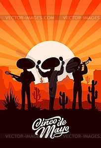 Cinco de mayo holiday mexican mariachi silhouettes - vector clipart