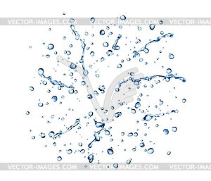 Реалистичные капли дождевой воды синего цвета и брызги - векторная графика