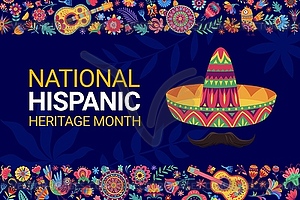 Hispanic heritage month poster with sombrero hat - vector clipart