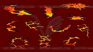 Volcano lava or magma fire ground cracks set - vector clip art