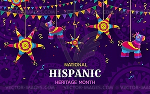 Holiday pinatas national hispanic heritage banner - vector image
