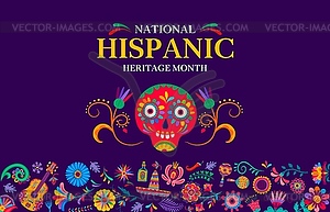 National hispanic heritage month banner with skull - vector clipart