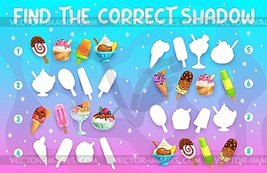 Find correct shadow of cartoon ice cream chocolate - royalty-free vector clipart