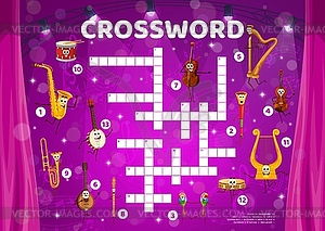 Crossword quiz game grid with musical instruments - color vector clipart