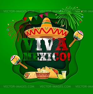 Мексиканский баннер viva mexico, вырезанный из бумаги 3d - векторный клипарт EPS