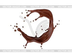 Realistic chocolate swirl, whirlwind and splash - vector image