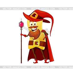 Cartoon korte tagliatelle pasta wizard character - vector clip art