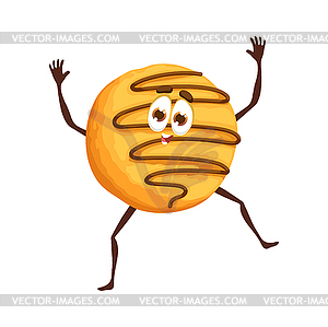 Cartoon cookie funny character, dancing pastry - vector clipart