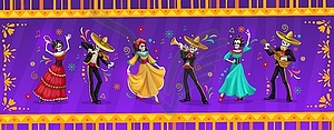 Cartoon dia de los muertos dead day characters - vector clipart