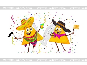 Mexican nachos chips characters on holiday party - vector clipart