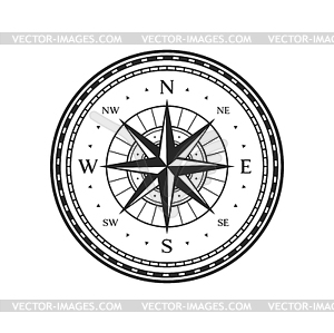 Old compass, vintage map wind rose symbol - vector image