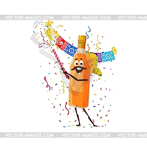 Персонаж из бутылки мексиканского мескаля на праздничной вечеринке - рисунок в векторе