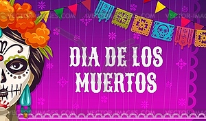 Dia de los Muertos holiday banner with Catrin - vector clipart