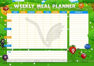 Еженедельный планировщик приема пищи, мультяшные ягодные персонажи - клипарт в формате EPS