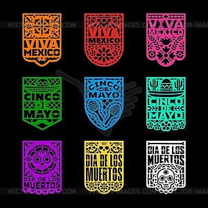 Mexican holiday papel picado paper cut flags - vector EPS clipart