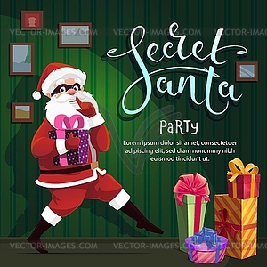 Secret Santa for Christmas party banner, gift box - vector image