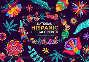 National Hispanic heritage month flyer, flowers - vector clipart