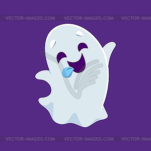 Cartoon cute kawaii halloween cheerful ghost - vector image